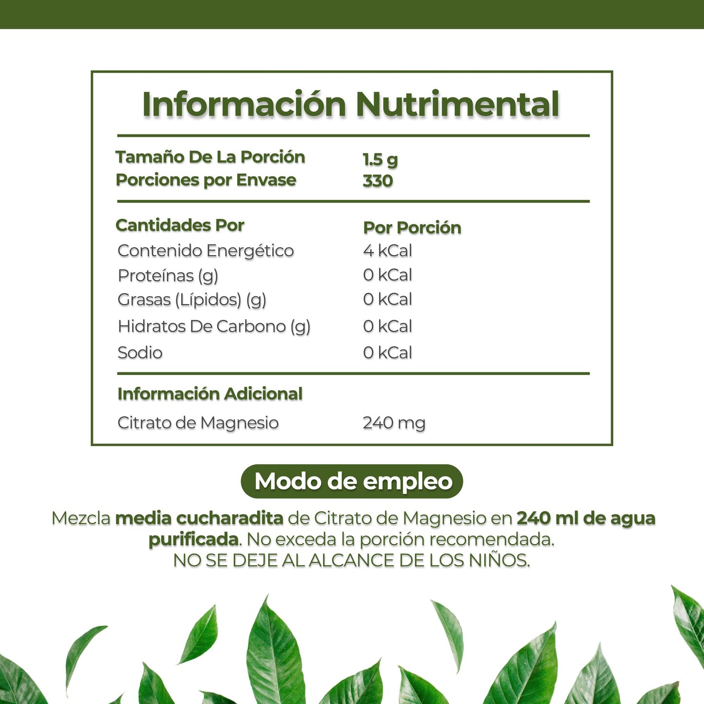 Citrato De Magnesio 500 Grs Polvo Ya'ax Vida 100% Puro
