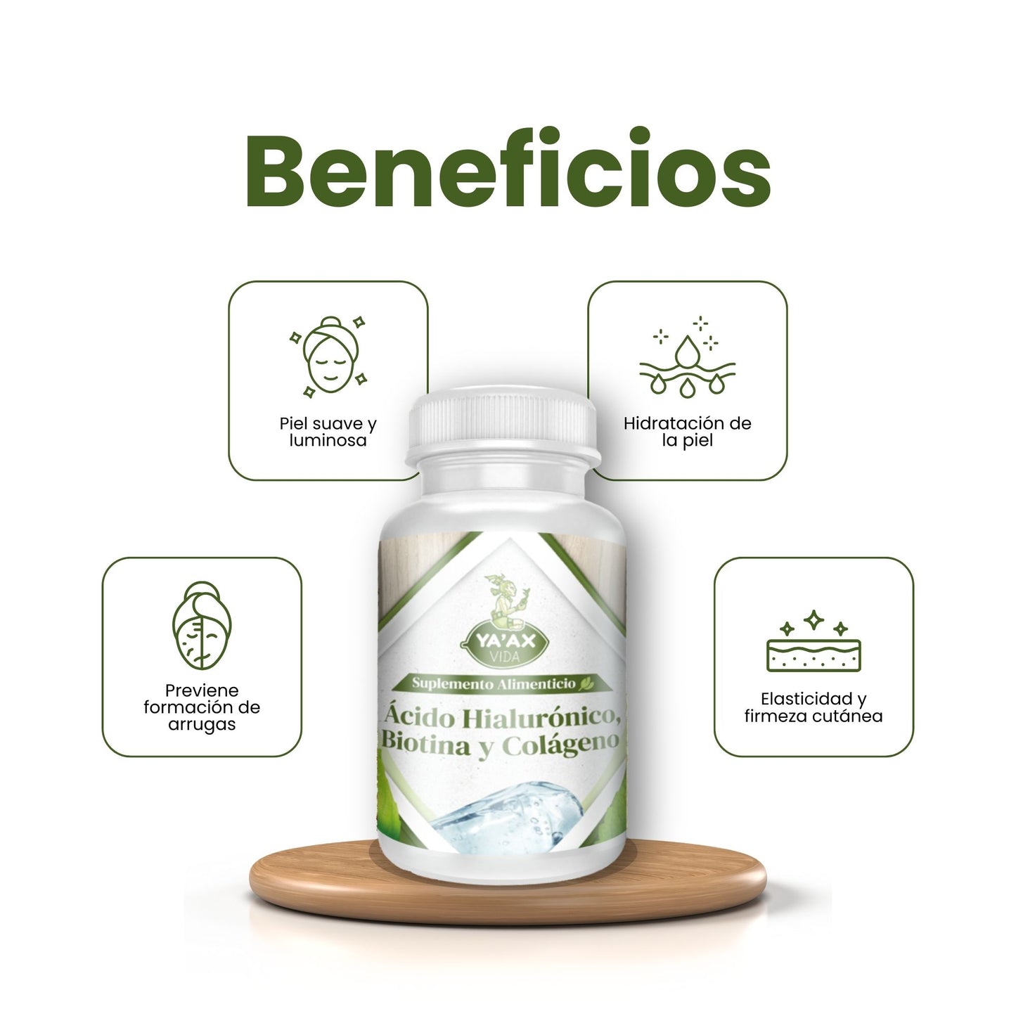 Ácido Hialurónico Biotina Y Colágeno 90 Capsulas 500 Mg Ya'ax Vida