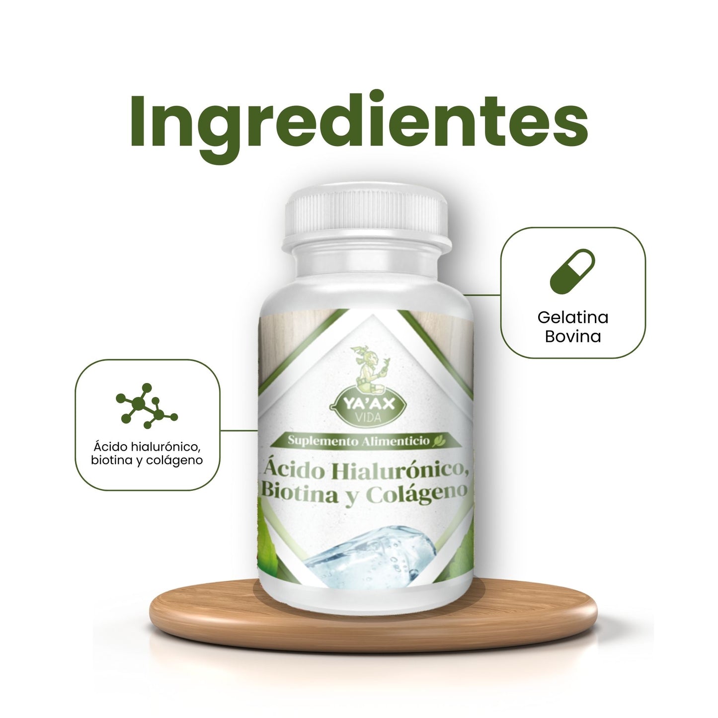 Ácido Hialurónico Biotina Y Colágeno 90 Capsulas 500 Mg Ya'ax Vida