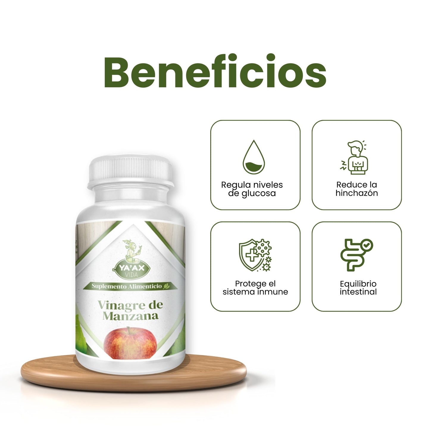 Vinagre De Manzana 90 Capsulas 500 Mg Ya'ax Vida 100% Puro