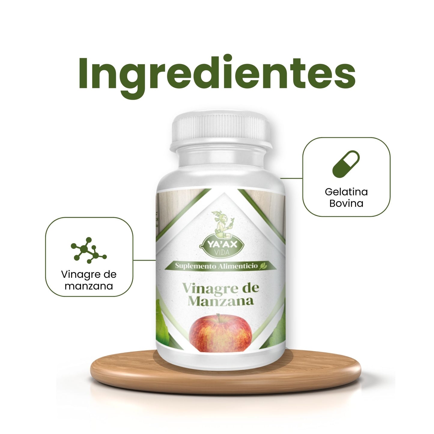 Vinagre De Manzana 90 Capsulas 500 Mg Ya'ax Vida 100% Puro