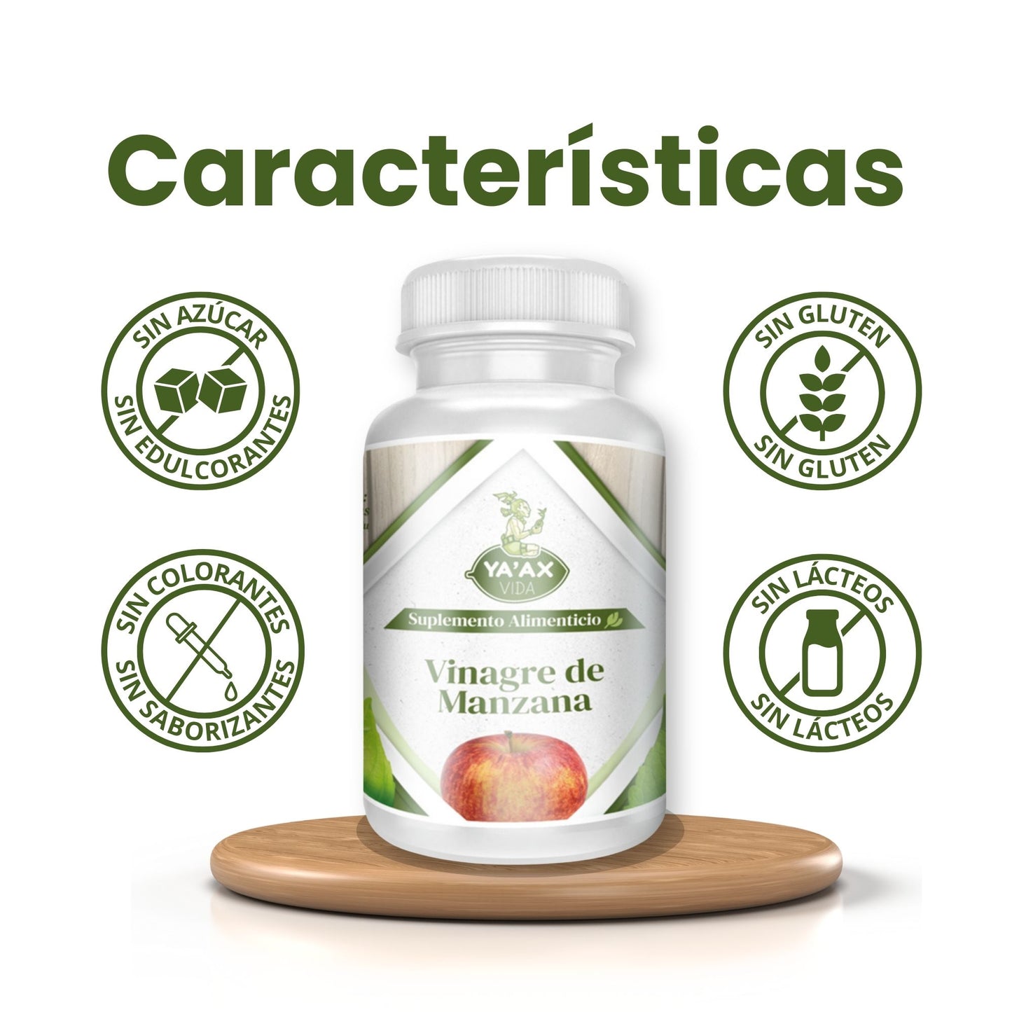 Vinagre De Manzana 90 Capsulas 500 Mg Ya'ax Vida 100% Puro