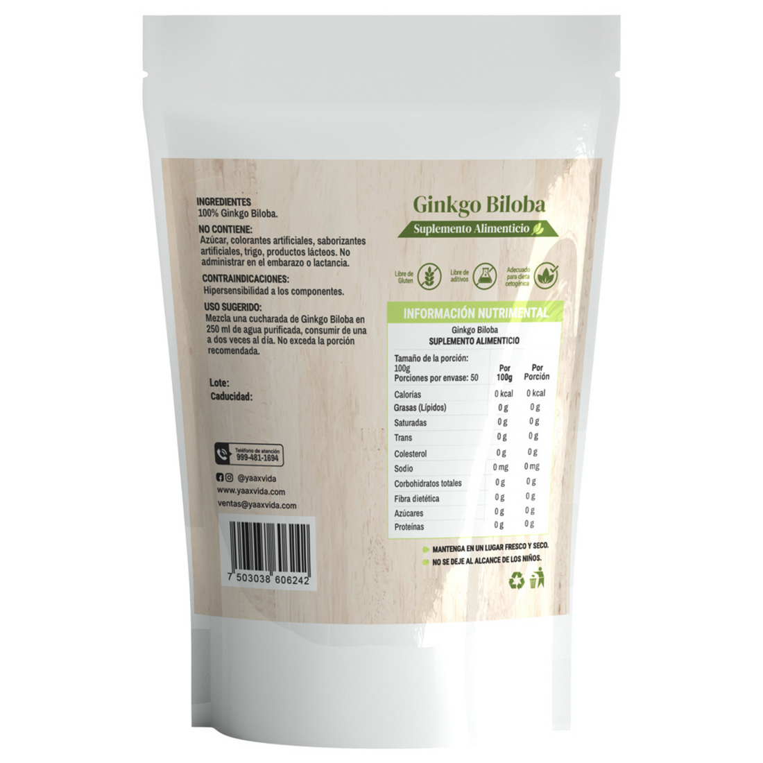 Ginkgo Biloba 500g Puro En Polvo 100%