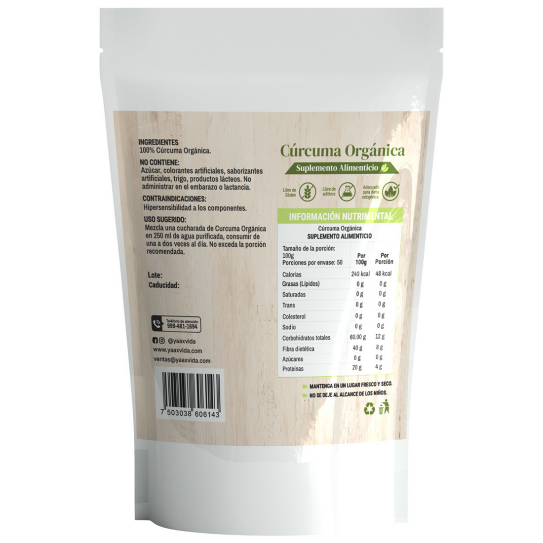 Cúrcuma Orgánica En Polvo 100% Natural 500g