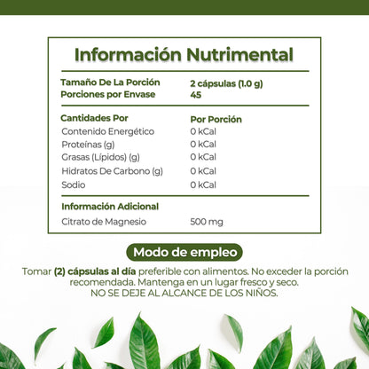 Citrato De Magnesio 90 Capsulas 500 Mg Ya'ax Vida 100% Puro